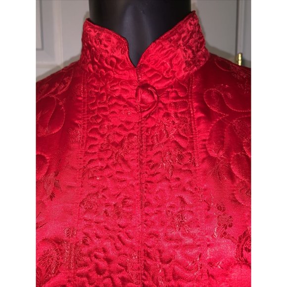 Vintage 100% Silk Made in Hong Kong CATHAY Red Quilted Robe Large - Picture 2 of 8